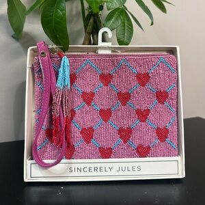 Sincerely Jules Pink and Blue Heart Beaded Wristlet